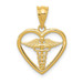 14K Yellow Gold Caduceus Heart Medical Pendant - (A85-443)