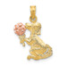 14K Two-Tone Gold Dog Holding Flower Charm Pendant - (A93-545)