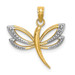 14k Yellow Gold and White Rhodium Textured Dragonfly Charm Pendant - (A93-666)