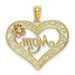 14k Tri-Color Yellow & Rose Diamond-cut Mom In Heart with Rose Pendant - (A85-947)