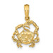 14K Yellow Gold 2-D Textured Crab Charm Pendant - (A92-372)