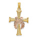 14K Two-Tone Gold Textured Finish Cross With Drape Charm Pendant - (A93-623) 14K Two-Tone Gold Textured Finish Cross With Drape Charm Pendant - (A93-623)