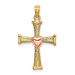 14K Two-Tone Gold Textured Finish Cross With Heart Charm Pendant - (A93-631) 14K Two-Tone Gold Textured Finish Cross With Heart Charm Pendant - (A93-631)