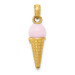 14K Yellow Gold Satin Polished 3-Dimensional Ice Cream Cone Charm - (B13-458)