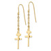 14K Yellow Gold Chain Dangle Cross Shepherd Hook Earrings - (B36-852)