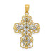 14K Yellow Gold and White Gold Polished 2 Level Filigree Cross Pendant - (A85-704)