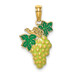 14K Yellow Gold With Enamel 2-D Grapes With Stem & Leaf Charm Pendant - (A90-921)