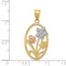 14K Two-tone Gold & Rhodium Diamond-cut Oval Floral Pendant - (A87-522)