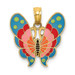 14K Yellow Gold With Multi-color Enamel Butterfly Charm Pendant - (A91-347)