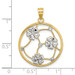 14K Yellow Gold with White Rhodium Flowers In Beaded Round Frame Charm Pendant - (A94-127) 14K Yellow Gold with White Rhodium Flowers In Beaded Round Frame Charm Pendant - (A94-127)