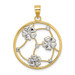 14K Yellow Gold with White Rhodium Flowers In Beaded Round Frame Charm Pendant - (A94-127) 14K Yellow Gold with White Rhodium Flowers In Beaded Round Frame Charm Pendant - (A94-127)