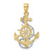 14K Yellow Gold & White Rhodium Anchor with Rope Pendant - (A85-418)
