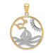 14k Yellow Gold and White Rhodium Sun, Sailboat, Water with Seagulls In Round Frame Charm Pendant - (A94-148) 14k Yellow Gold and White Rhodium Sun, Sailboat, Water with Seagulls In Round Frame Charm Pendant - (A94-148)