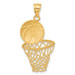 14K Yellow Gold Satin Diamond-cut Basketball & Net Pendant - (A83-319)