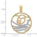 14k Yellow Gold and White Rhodium Sun, Hearts with Water In Round Frame Charm Pendant - (A94-242) 14k Yellow Gold and White Rhodium Sun, Hearts with Water In Round Frame Charm Pendant - (A94-242)