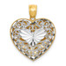 14K Two-tone Gold Filigree & Basket Weave Reversible Heart Pendant - (A83-351)