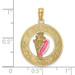 14K Yellow Gold Antigua, WI On Round Frame With Enamel Conch Shell Charm Pendant - (A90-768) 14K Yellow Gold Antigua, WI On Round Frame With Enamel Conch Shell Charm Pendant - (A90-768)