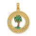 14K Yellow Gold Bluffton, SC On Round Frame With Enameled Palm Tree Charm Pendant - (A91-326)
