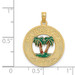 14K Yellow Gold Sarasota Round Frame With Green Double Palm Tree Charm Pendant - (A91-744) 14K Yellow Gold Sarasota Round Frame With Green Double Palm Tree Charm Pendant - (A91-744)
