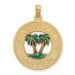 14K Yellow Gold Sarasota Round Frame With Green Double Palm Tree Charm Pendant - (A91-744) 14K Yellow Gold Sarasota Round Frame With Green Double Palm Tree Charm Pendant - (A91-744)