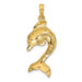 14K Yellow Gold 2-D Polished Dolphin Jumping Charm Pendant - (A92-385)
