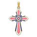 14K Yellow Gold 3-D With Pink & White Enamel Cross Charm Pendant - (A91-469) 14K Yellow Gold 3-D With Pink & White Enamel Cross Charm Pendant - (A91-469)