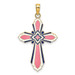 14K Yellow Gold 3-D With Pink & White Enamel Cross Charm Pendant - (A91-469) 14K Yellow Gold 3-D With Pink & White Enamel Cross Charm Pendant - (A91-469)