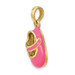 14K Yellow Gold With Pink Enamel 3-D Baby Shoe Charm Pendant - (A91-383)