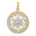 14K Yellow Gold with White Rhodium Filigree Center Round Frame Charm Pendant - (A93-815) 14K Yellow Gold with White Rhodium Filigree Center Round Frame Charm Pendant - (A93-815)