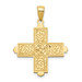 14K Yellow Gold Etched Square Cross with Crown Tips Pendant - (A83-699)