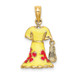 14K Yellow Gold 3-D Moveable Enamel Yellow & Fuschia Dress With Flip-Flop Charm Pendant - (A91-388)