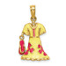 14K Yellow Gold 3-D Moveable Enamel Yellow & Fuschia Dress With Flip-Flop Charm Pendant - (A91-388)