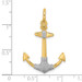 14K Yellow Gold and White Rhodium 3-D Textured Anchor With Shackle bail Charm Pendant - (A93-268)