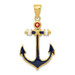 14K Yellow Gold 2-D Red, White, and Blue Enameled Anchor Pendant - (A84-763)