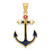14K Yellow Gold 2-D Red, White, and Blue Enameled Anchor Pendant - (A84-763)