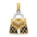 14K Yellow Gold 3-D With Black with White Enamel Moveable Handbag Charm Pendant - (A91-280)