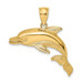 14K Yellow Gold 2-D Polished and Engraved Open Mouth Dolphin Charm Pendant - (A91-857)