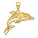 14K Yellow Gold 2-D Polished and Engraved Open Mouth Dolphin Charm Pendant - (A91-857)