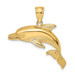 14K Yellow Gold 2-D Polished and Engraved Open Mouth Dolphin Charm Pendant - (A91-857)