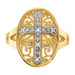 14K Yellow Gold Yellow & White Gold Diamond Filigree Cross Ring - Size 7.5 - (B31-896)