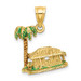 14K Yellow Gold 3-D With Enamel Palm Tree & Hut Charm Pendant - (A91-297)