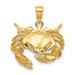 14K Yellow Gold 2-D Stone Crab Facing Down Charm Pendant - (A93-304)