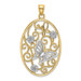 14K Two-tone Gold Butterfly & Flower Cluster In Oval Frame Charm Pendant - (A94-356)