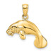 14K Yellow Gold 3-D Polished Swimming Manatee Charm Pendant - (A92-888)