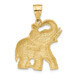 14K Yellow Gold Solid Satin Diamond-cut Open-Backed Elephant Pendant - (A83-167)