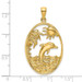 14K Yellow Gold Dolphin Jumping In Ocean Scene Charm Pendant - (A92-760)