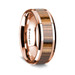 14K Rose Gold Polished Beveled Edges Wedding Ring with Zebra Wood Inlay - 8 mm ~ (G65-142)