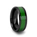 MATLAL Black Ceramic Ring with Emerald Green Carbon Fiber Inlay and Beveled Edges - 8mm ~ (H65-487)