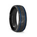 PATROL Black Titanium Carved Diagonal Pattern Brushed Finish Mens Wedding Ring with Blue Milgrain Grooves  8mm  ~ (H65-697)