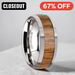 THEKKA Domed Tungsten Carbide Polished Edges Teak Wood Inlaid Mens Wedding Ring - 8mm ~ (J65-179)